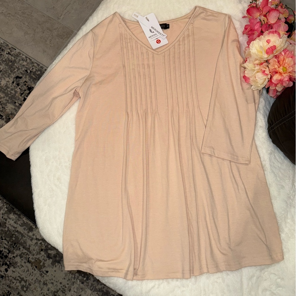 3 x 20$ NWT Merokeety Chic Beige V-Neck Tunic Top Size Medium